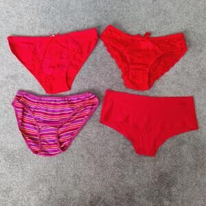 Set of Four Women's Red and Pink Panties Size Medium Lace